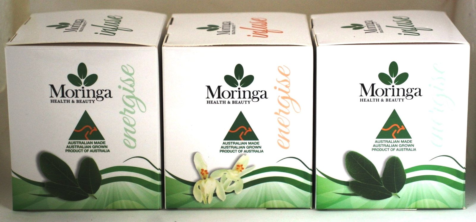 AUSTRALIAN Moringa 3 pack Tea Bags - Moringa FLOWERS+Charmomile plus Moringa LEAF+Ginger & Lemon plus Moringa LEAF+Peppermint - 36 bags
