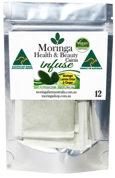 AUSTRALIAN Moringa TEA BAGS. Moringa LEAF with Lemon Grass and Ginger X 12 bags