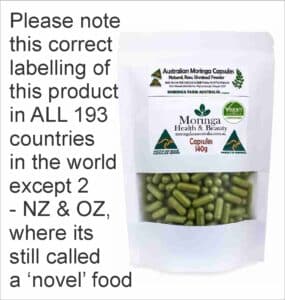 Australian Moringa Botanical Material – Encapsulated Form (140g | 265–300 units) Raw agricultural product with traditional use