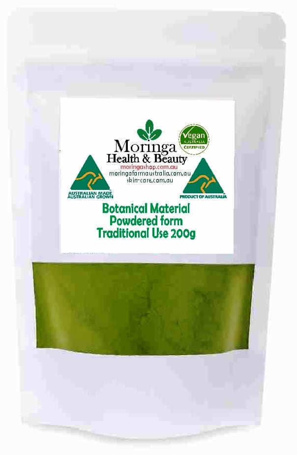 Australian Moringa Botanical Raw Material (Powdered Form) – 200g. Non-food agricultural product with traditional use, no instructions provided