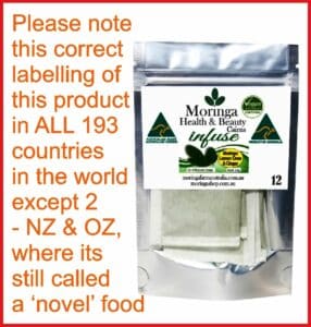 Australian Moringa Botanical Material (Infusion Bag Format) – 2g x 12 units, combined with Lemon Grass and Ginger plant material as part of the botanical composition Raw agricultural product with traditional use
