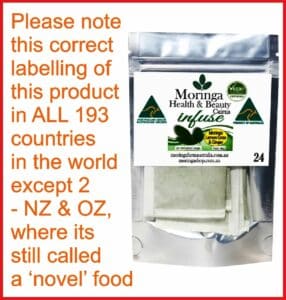 Australian Moringa Botanical Material (Infusion Bag Format) – 2g x 24 units, combined with Lemon Grass and Ginger plant material as part of the botanical composition Raw agricultural product with traditional use