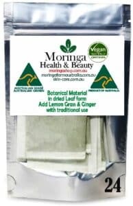 Australian Moringa Botanical Material (Infusion Bag Format) – 2g x 24 units, combined with Lemon Grass and Ginger plant material as part of the botanical composition Raw agricultural product with traditional use