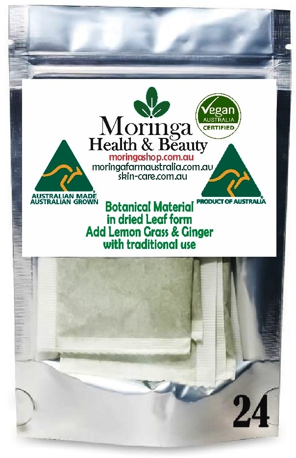 Australian Moringa Botanical Material (Infusion Bag Format) – 2g x 24 units, combined with Lemon Grass and Ginger plant material as part of the botanical composition Raw agricultural product with traditional use
