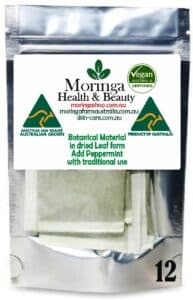 Australian Moringa Botanical Material (Infusion Bag Format) – 2g x 12 units, combined with Peppermint plant material as part of the botanical composition Raw agricultural product with traditional use