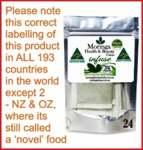 Australian Moringa Botanical Material (Infusion Bag Format) – 2g x 24 units, combined with Peppermint plant material as part of the botanical composition Raw agricultural product with traditional use