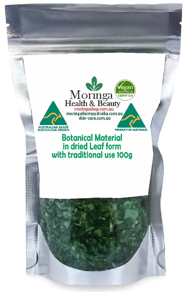 Australian Moringa Botanical Material (Dried Leaf Form) – 100g. Raw agricultural product with traditional use, supplied without instructions